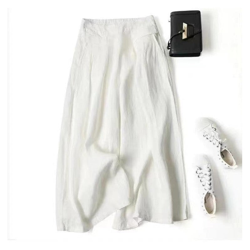 High-Waisted Linen and Cotton Blend Culottes