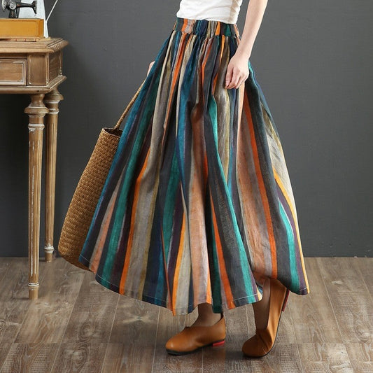Flowy Floral Print Maxi Skirt with Elastic Waistband