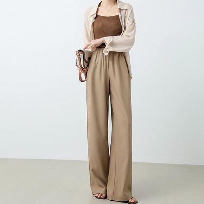 Elastic Waist Straight Leg Mopping Pants - Solid Color