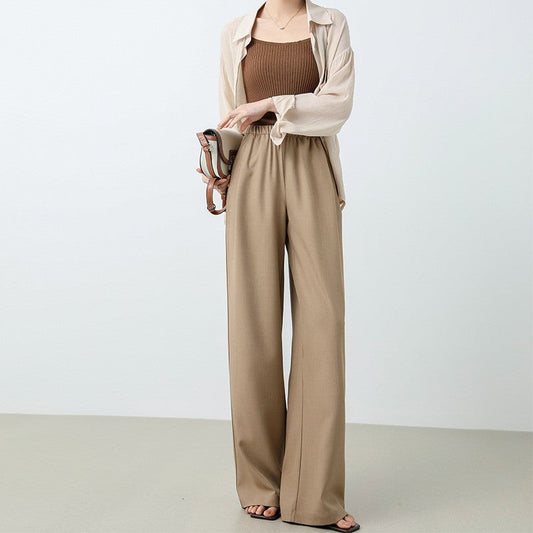 Elastic Waist Straight Leg Mopping Pants - Solid Color