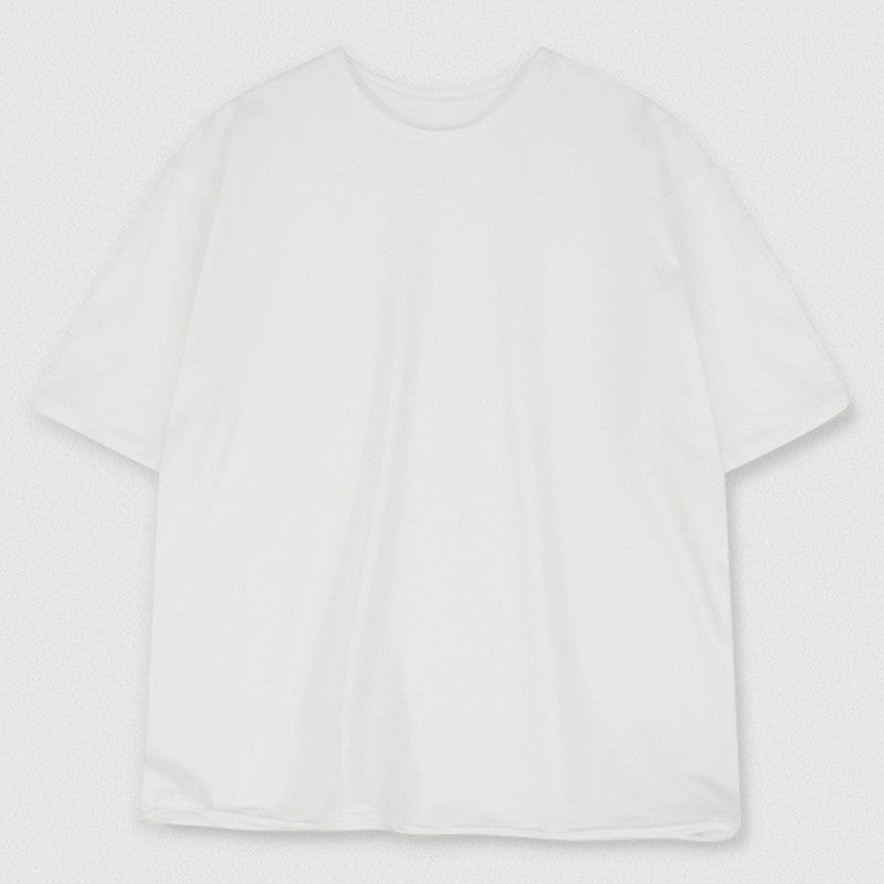 Round-Neck Short-Sleeved Plain T-Shirt With Contrast Hem For Women.