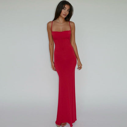 Solid Color Backless Spaghetti Strap Dress