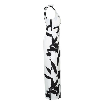 Chic Sleeveless Monochrome Floral Jumpsuit