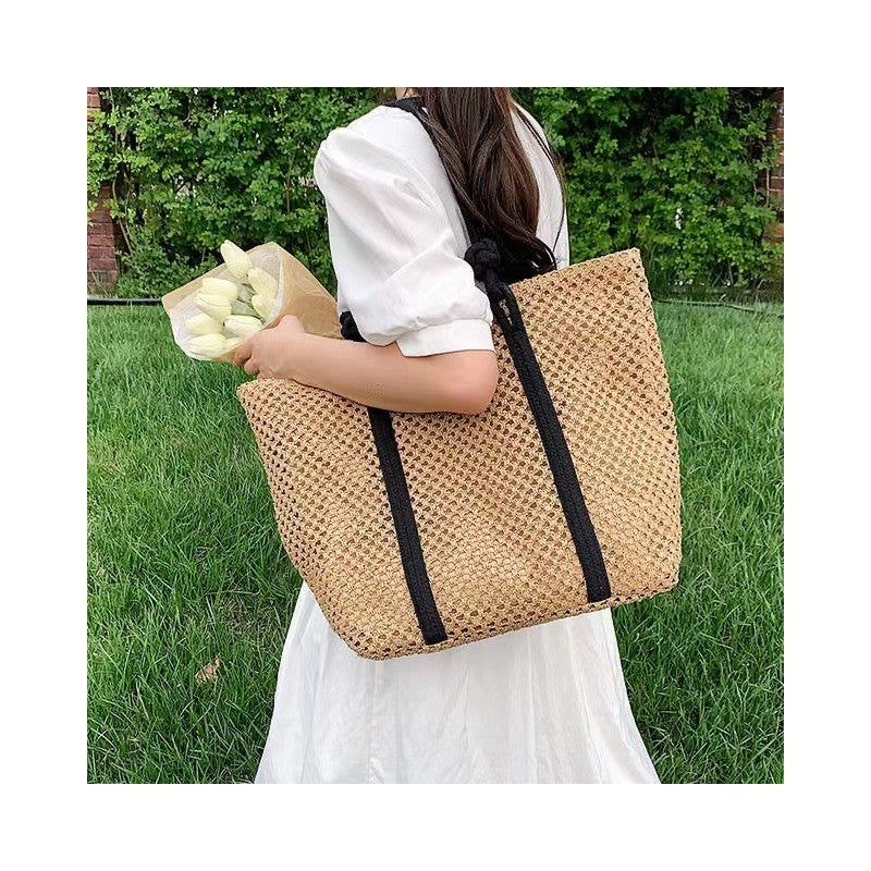 Woven Bag with Hollow-Out Design and Spacious Storage