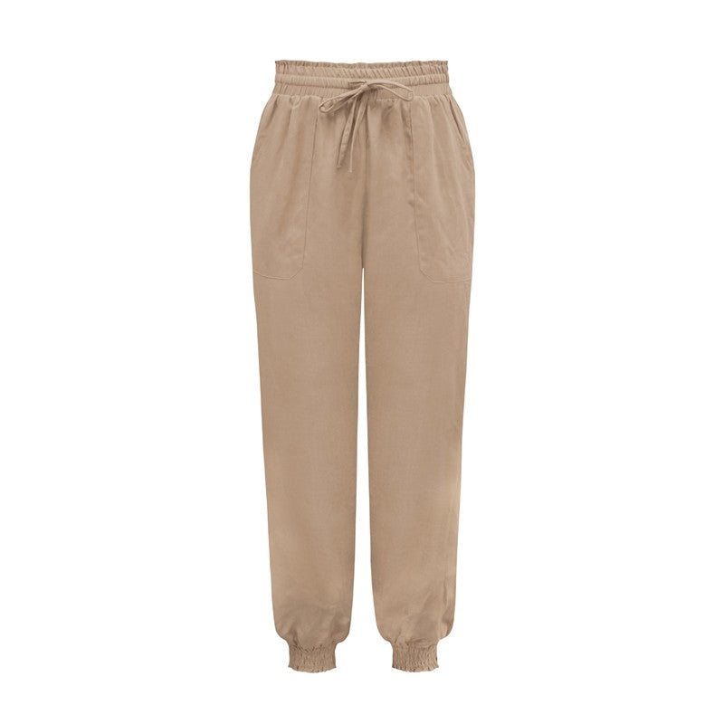 Solid Color Elastic Waist Drawstring Casual Harem Pants