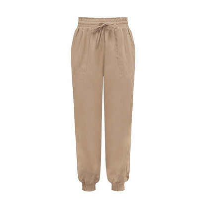 Solid Color Elastic Waist Drawstring Casual Harem Pants
