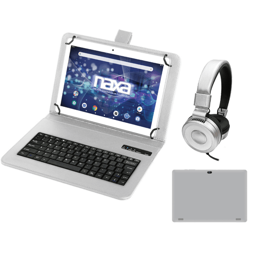 Naxa 10.1" Tablet with BT Keyboard, Case & Headphone Silver - Refurbished
