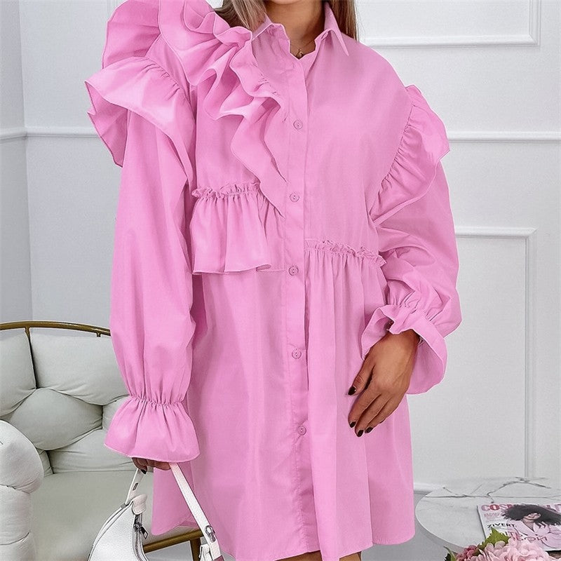 Casual Chic Relaxed Fit Long Sleeve Shirt Dress