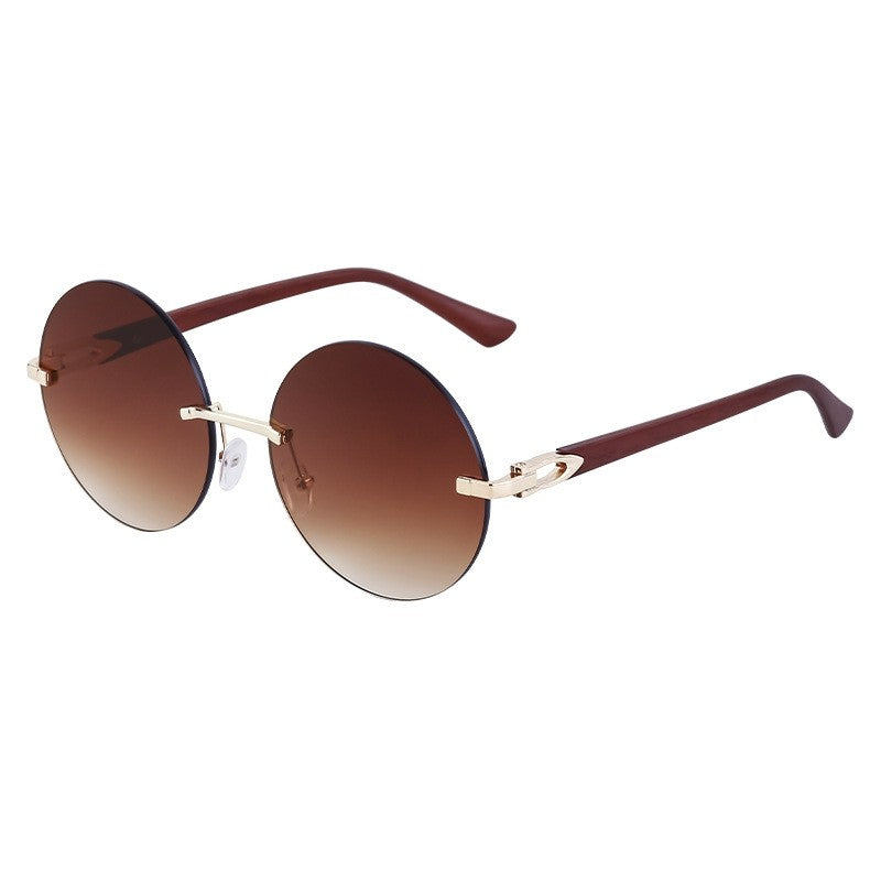 Ladies' Rimless Round Wood Grain Cut Edged Sunglasses
