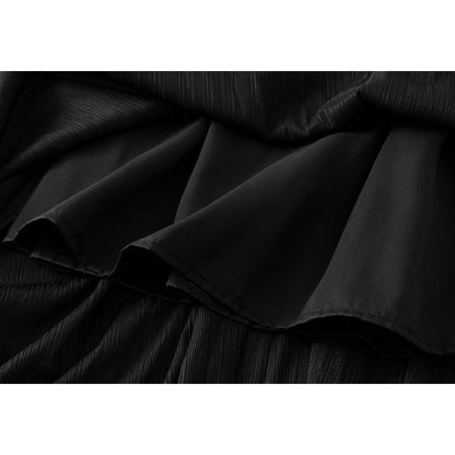 Metallic Pleated A-Line Skirt with Elastic Waist in Solid Color