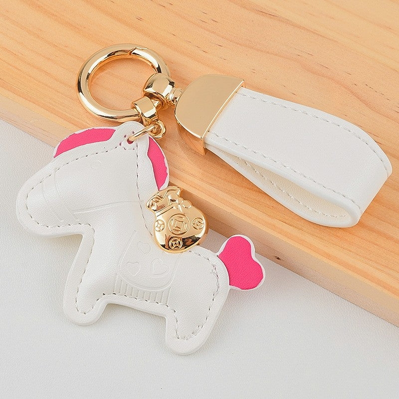 Cute Pony Shaped Leather Keychain Pendant