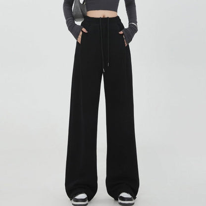 Casual Loose Wide Leg Drawstring Pants with Elastic Waist in Solid Color
