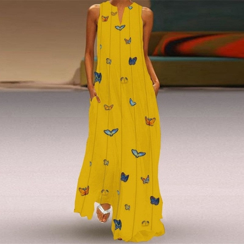 Floral Sleeveless V-Neck Casual Dress