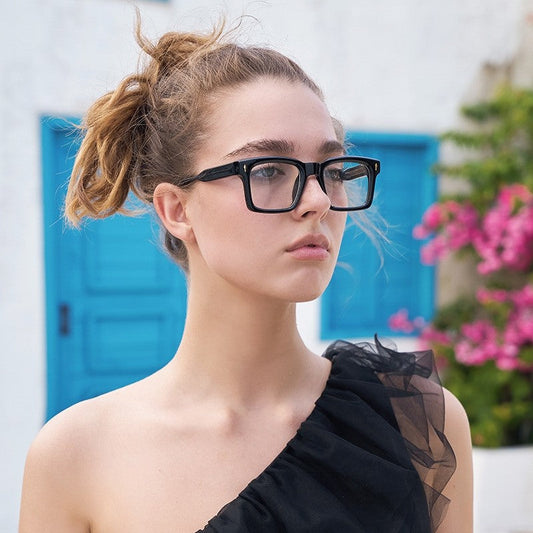 Fashion Acetate Metal Core Square Flat Lens Glasses