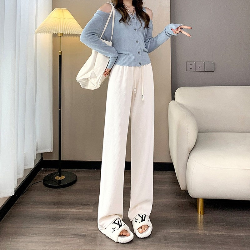 Drawstring Casual Loose Pants in Solid Color Straight Leg
