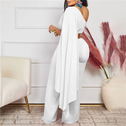 Solid Color Off-Shoulder Pleated Patchwork Jumpsuit