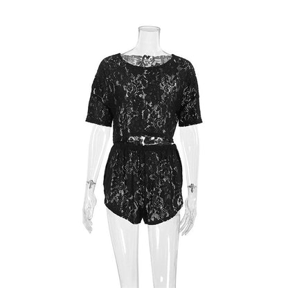 Lace Crop Top and Shorts Pajama Set with a Stylish Twist