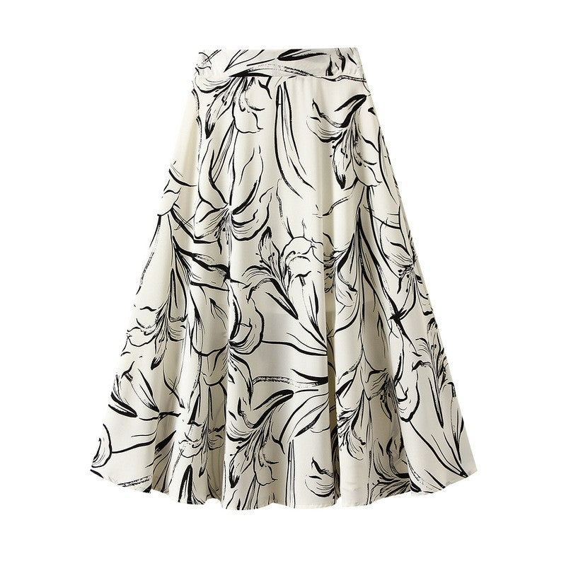 Sure! Here is an optimized title for your clothing product:

"Printed A-Line Skirt with Elastic Waistband