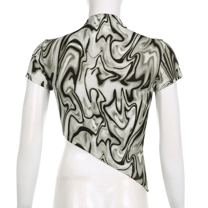 Water Ripple Hollow Letter Asymmetrical Crop Top