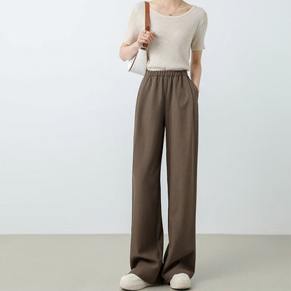 Elastic Waist Straight Leg Mopping Pants - Solid Color