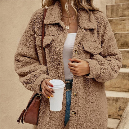 Solid Color Lapel Woolen Open-Front Overcoat