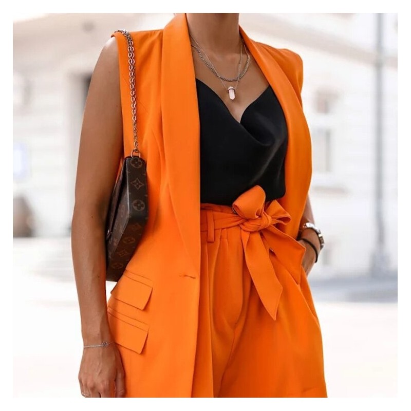Open Front Sleeveless Longline Vest Suit Jacket