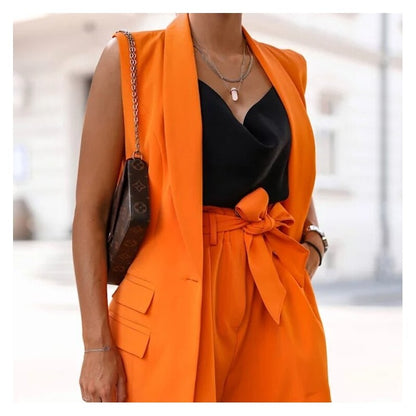 Open Front Sleeveless Longline Vest Suit Jacket