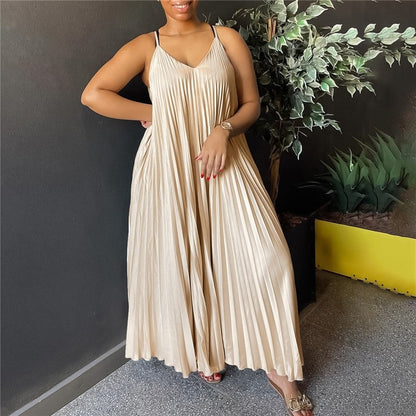 Solid Color Halter Pleated A-Line Dress