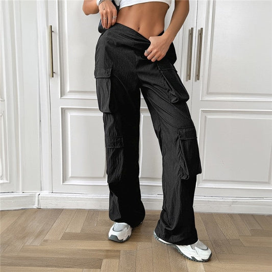 Casual Loose Cargo Pants with Elastic Waistband in Solid Color