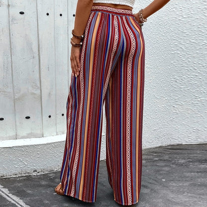 High-Rise Printed Wide-Leg Elastic Waist Pants