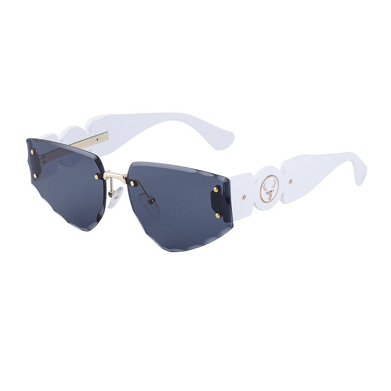 Fashionable Rimless Wide-Leg Carved Floral Sunglasses