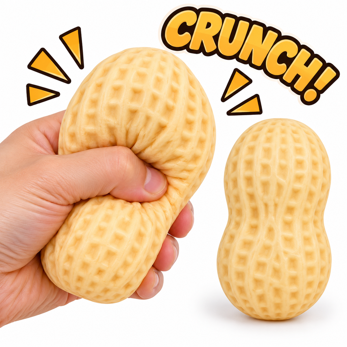 Crunchy Squishies Peanut Squeeze Toy 2-Pack – Mystery Design Crispy Crunch Stress Balls | ASMR Sensory Fidget Toys for Adults & Kids | Realistic Peanut Shell Squishies