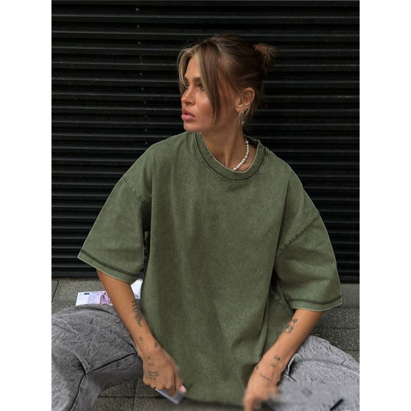 Distressed Casual Loose Fit Crewneck T-Shirt