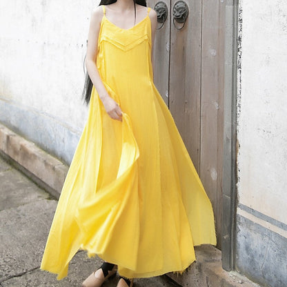 Solid Color Sleeveless Maxi Dress with Spaghetti Straps and Flowy Hem