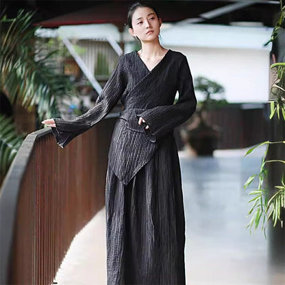 Solid Color Double-Layer Strap Shirt and Skirt Ensemble