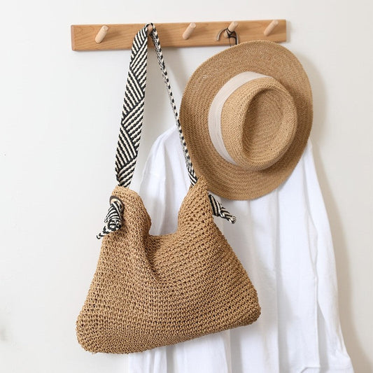 Straw Woven Beach Bag in Solid Color