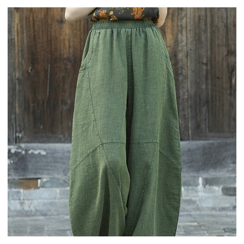 Relaxed Fit Breathable Solid Color Lantern Trousers