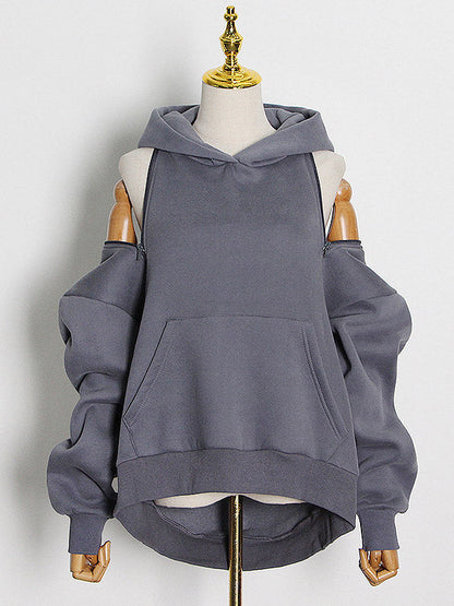 Casual Loose Solid Color Hoodies Top