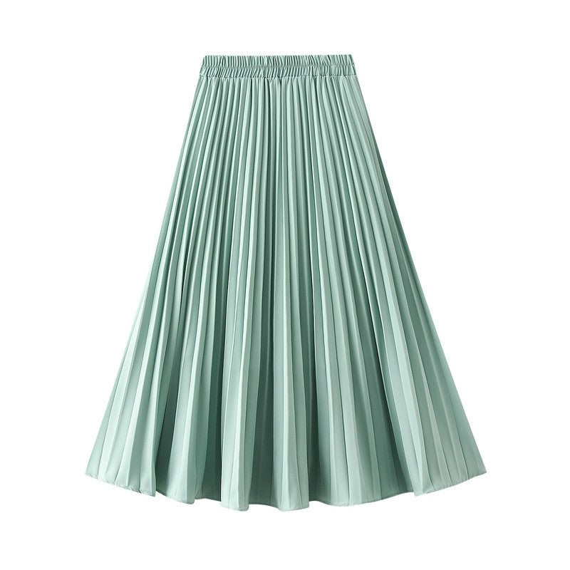 Solid Color Elastic Waist A-Line Pleated Skirts