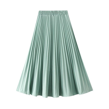 Solid Color Elastic Waist A-Line Pleated Skirts
