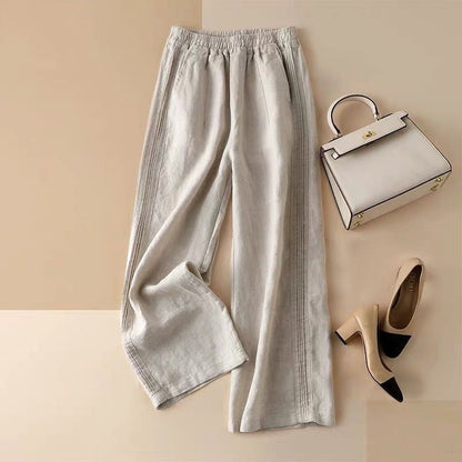 Women's Cotton Linen Wide-Leg New Style High-Waisted Thin Straight Casual Pants