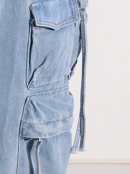 High Waisted Loose Buckle Split-Back Split-Joint Streamer Zipper Skirts