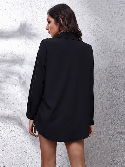 Casual Loose Long Sleeves Buttoned Contrast Color Polka-Dot Lapel Collar Blouses&Shirts Tops