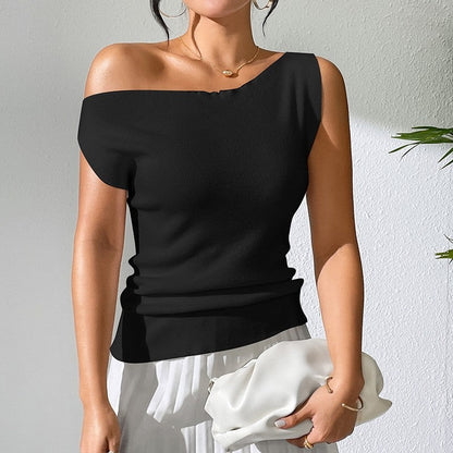 Sleek Knit Shoulder-Baring Sleeveless Top