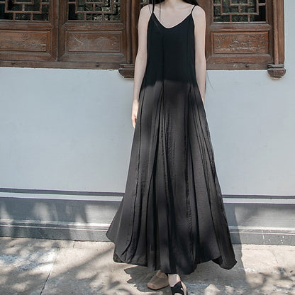 Solid Color Spaghetti Strap Sleeveless A-Line Maxi Dress with Full Hem