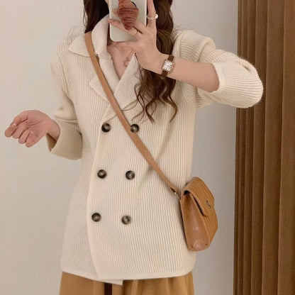 Solid Color Long Sleeve Double Breasted Cardigan Sweater