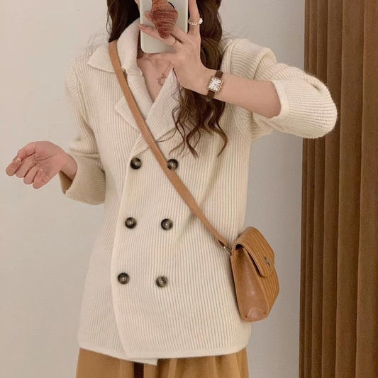 Solid Color Long Sleeve Double Breasted Cardigan Sweater