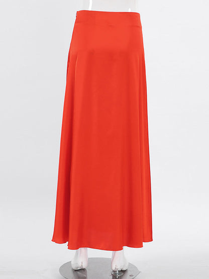 A-Line High Waisted Solid Color Zipper Skirts Bottoms