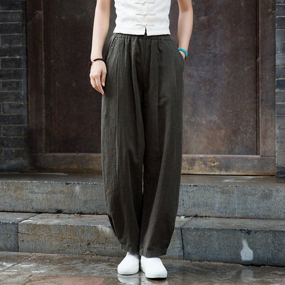 锛歐omen's Cotton And Linen Sand Washed Loose Lantern Pants