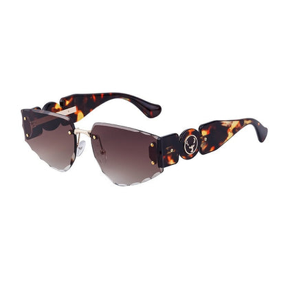 Fashionable Rimless Wide-Leg Carved Floral Sunglasses